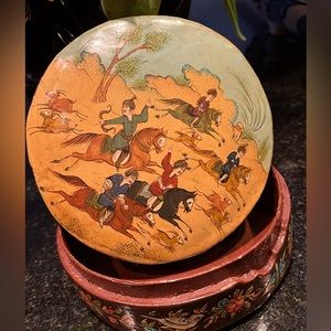Handmade and hand painted Papier-mâché Persian box -hunting scene